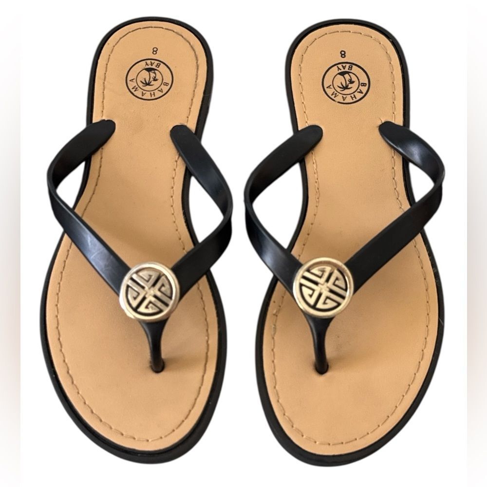 Black and Tan Flat Sandals Size 8